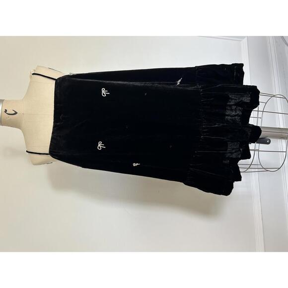 Maeve - Chic Black Velvet Ruffle Dress with Embellishments, size XL - Picture 5 of 11